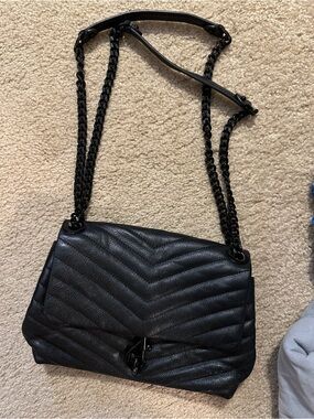 Rebecca Minkoff Black Quilted Chevron Chain-Strap Shoulder Bag